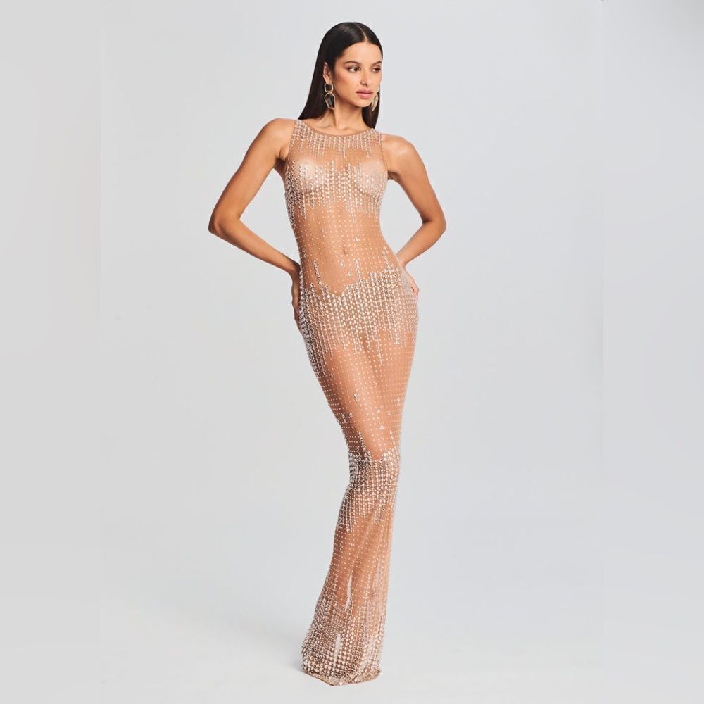 Retrofete Jovie Crystal Dress Size Small NWT Nude/Silver